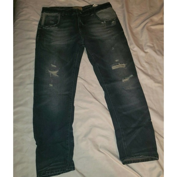 Zara Basic Denim Heritage Z1975 Distressed Straight Jeans Size 10‎ - Picture 2 of 11